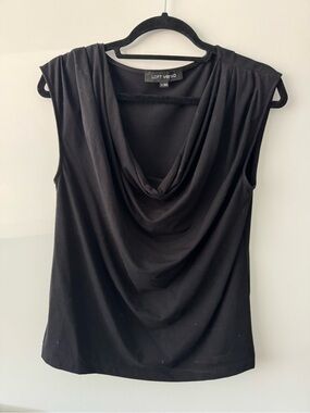 LOFT Black Draped Cowl Neck Cap Sleeve Top